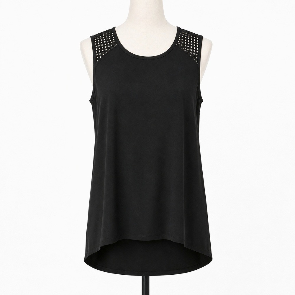 Banana Republic Top Women M Black Sleeveless Eyelet Mesh Back Keyhole Blouse